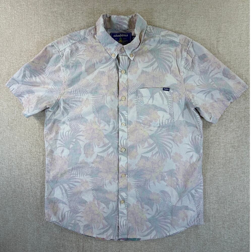 Chubbies Men's Large Cream Hawaiian Print Short Sleeve Button Front Shirt Resort